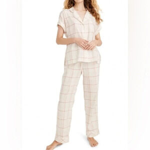 Madewell Fine Plaid Cotton Pajama Set in Pearl Ivory - Size XL
